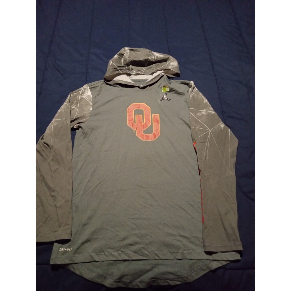 Nike Jordan Oklahoma Sooners Hooded Tee Mens Medium Grey Football Sideline